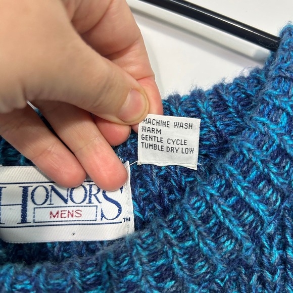 Honors Mens Blue Chunky Knit Sweater L Textured Pullover Vintage Grandpa Cabin - Picture 4 of 6